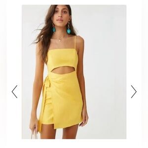 Forever 21 Yellow Cutout Wrap Mini Dress